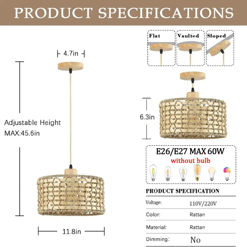Suspension luminaire en rotin naturel design bohème beige