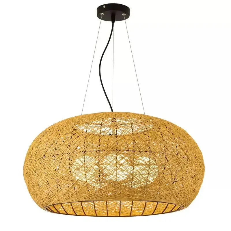 Suspension Luminaire en rotin tressé en forme ovale et zen

