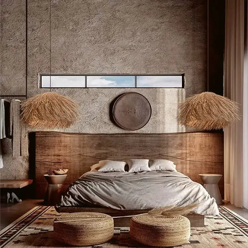 Hand Woven Rattan Led Chandelie Japanese Wabi Sabi Restaurant Bar Hanging Lamp Home Loft Room Decor Retro