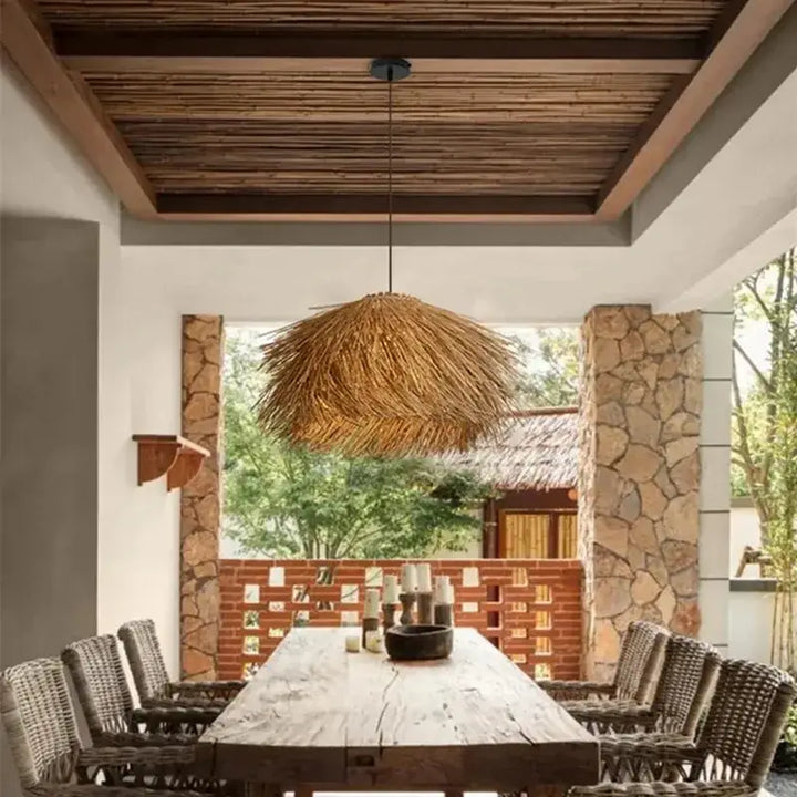 Hand Woven Rattan Led Chandelie Japanese Wabi Sabi Restaurant Bar Hanging Lamp Home Loft Room Decor Retro