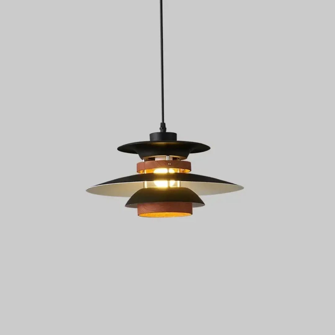 Suspension luminaire stratis en noir et laiton avec design moderne en couches suspendue idéale scandinave