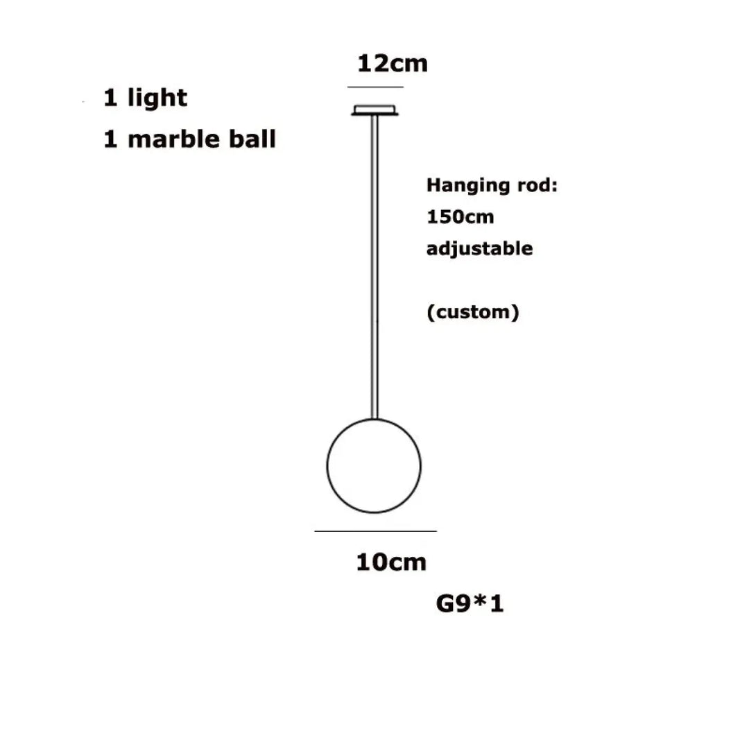 Suspension luminaire sculpturale sitoko avec une boule en albâtre flottant de 10 cm suspendue pour un espace d’exception