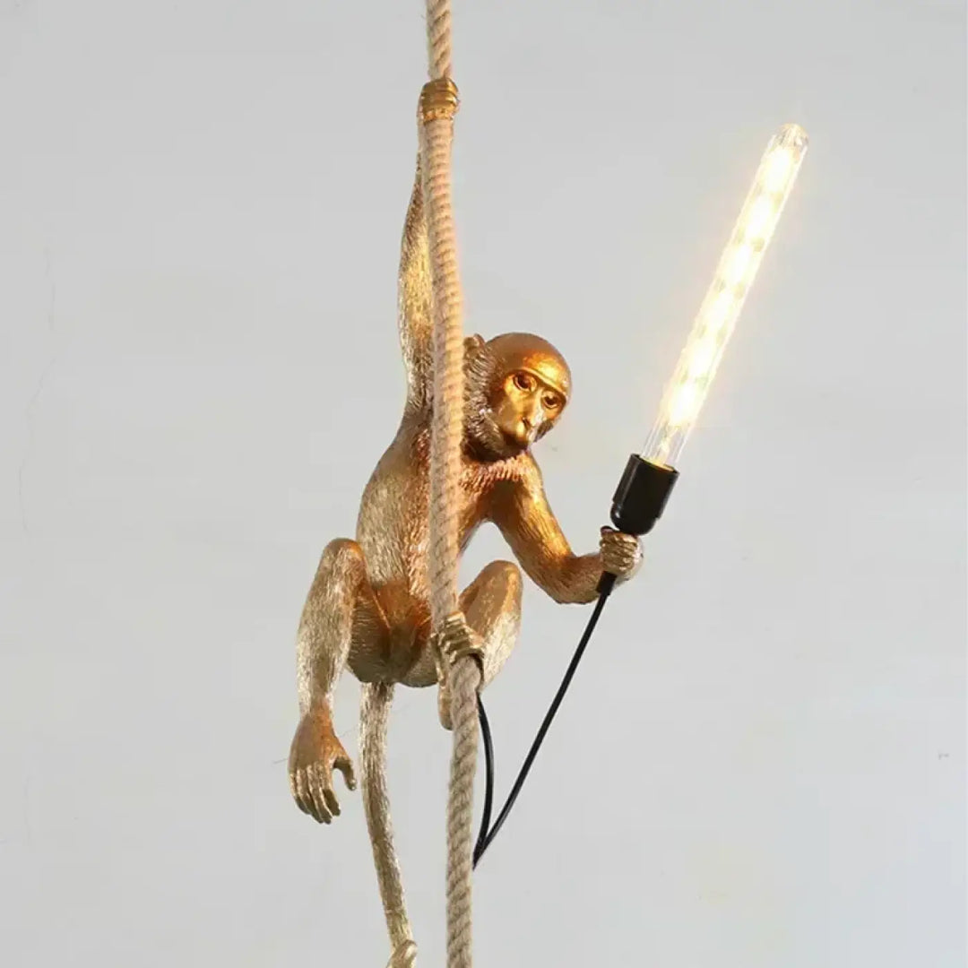 Suspension luminaire babak avec lampe pendentif singe doré, corde texturée et ampoule led exposée frais supplémentaires possible