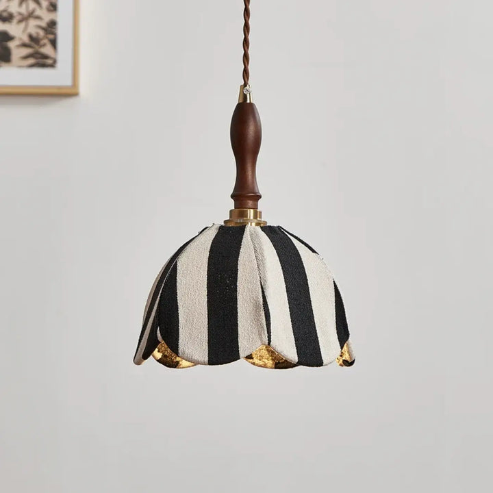 Suspension luminaire striée noir et blanc avec détail doré vintage