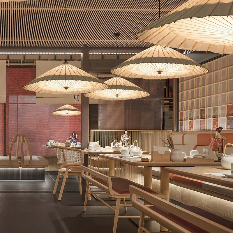 Suspension luminaire style japonais en papier naturel zen