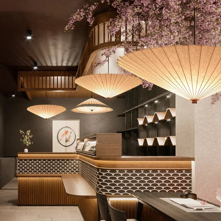 Suspension luminaire style japonais en papier naturel zen