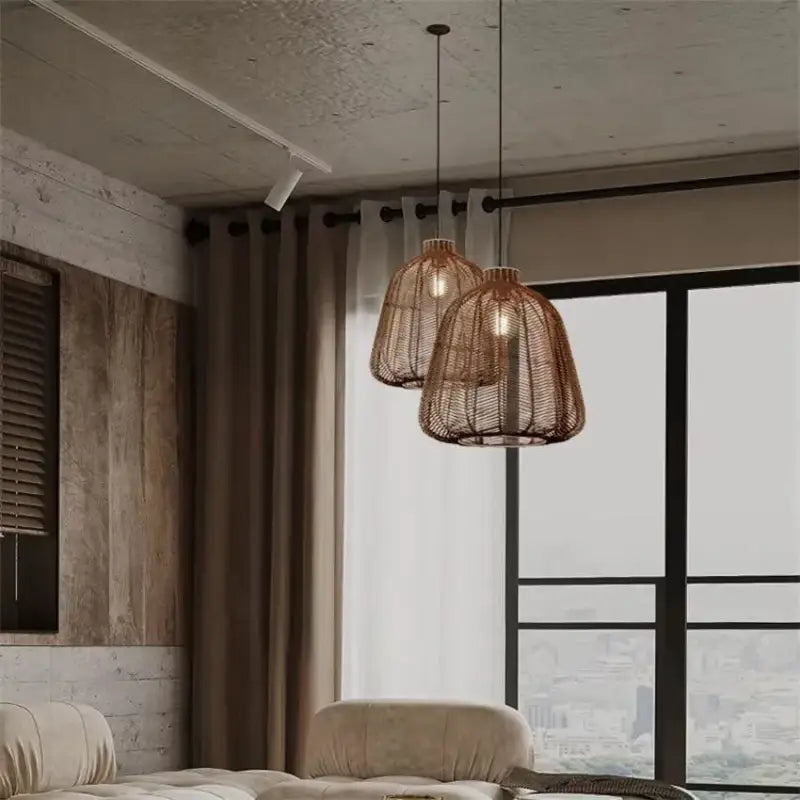 Suspension luminaire tissée en rotin pour salle de bain moderne


