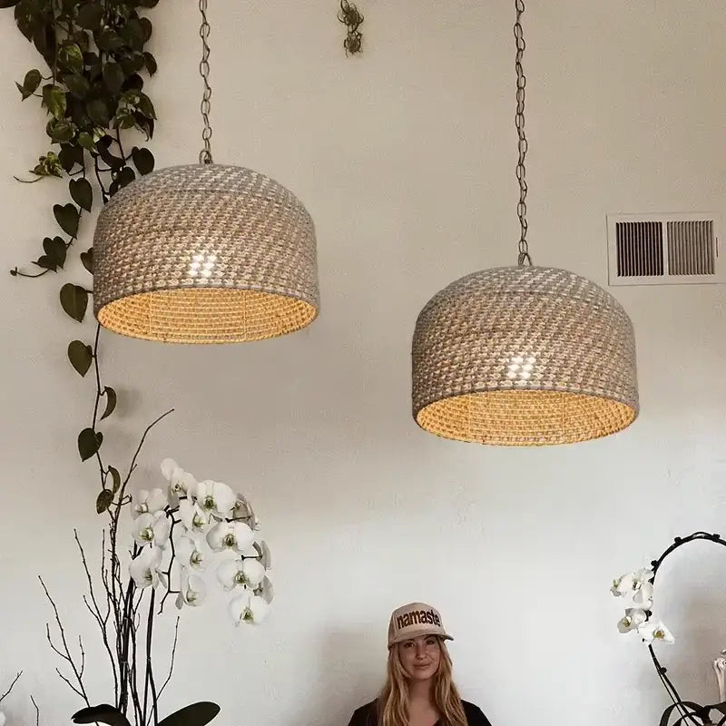 Suspension luminaire tissée en osier design moderne