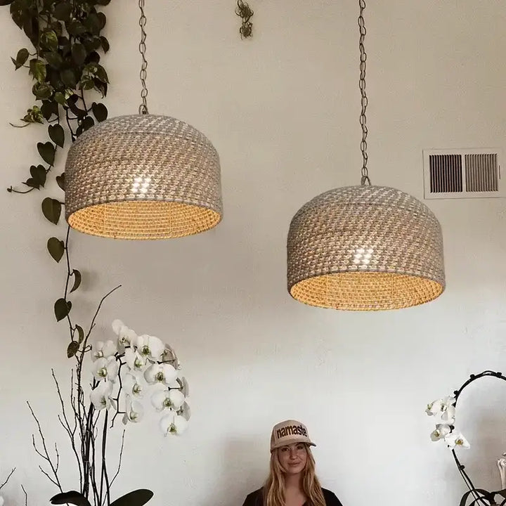 Suspension luminaire tissée en osier design moderne