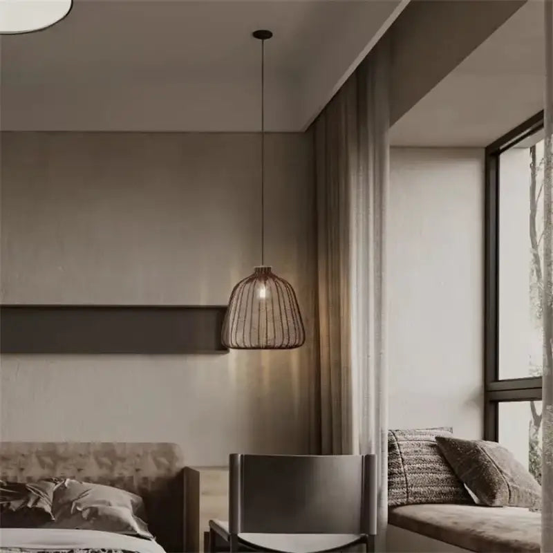 Suspension luminaire tissée en rotin pour salle de bain moderne

