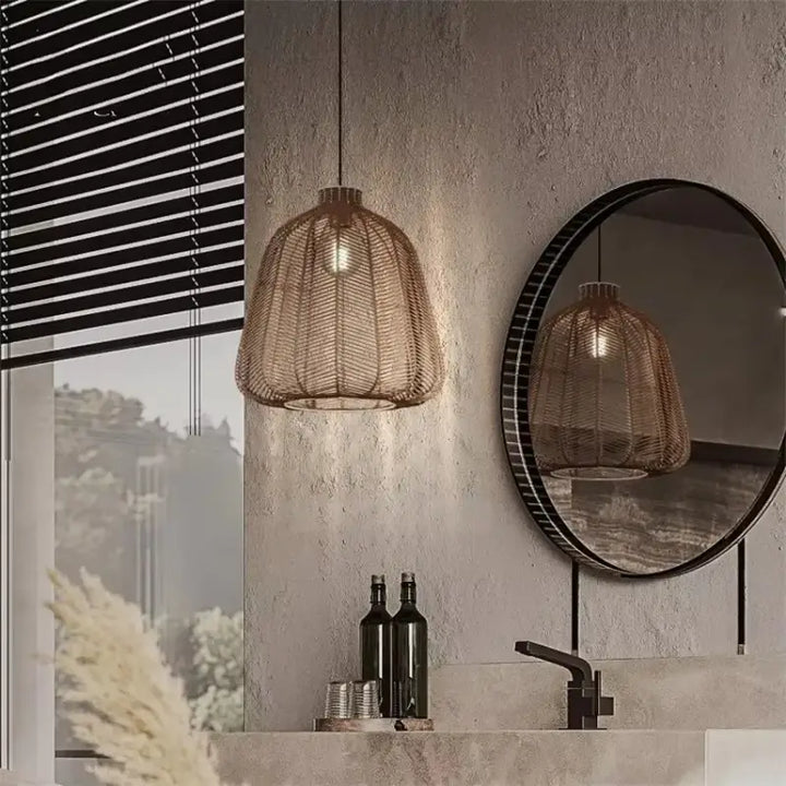 Suspension luminaire tissée en rotin pour salle de bain moderne

