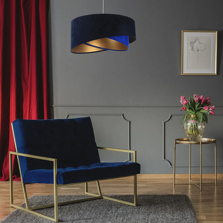 Suspension Luminaire | GALAXY VELOUR 50 cm (Bleu Marine/Bleu Indigo/Doré)