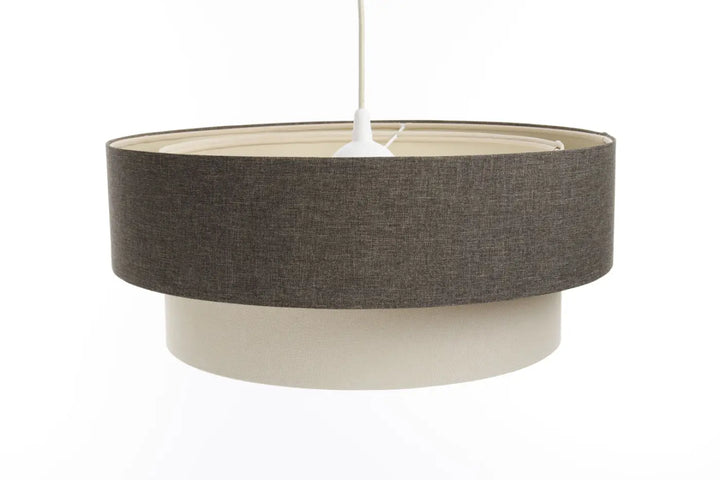 Suspension luminaire duo boho elegant avec abat-jours en tissu graphite texturé et crème lisse style moderne