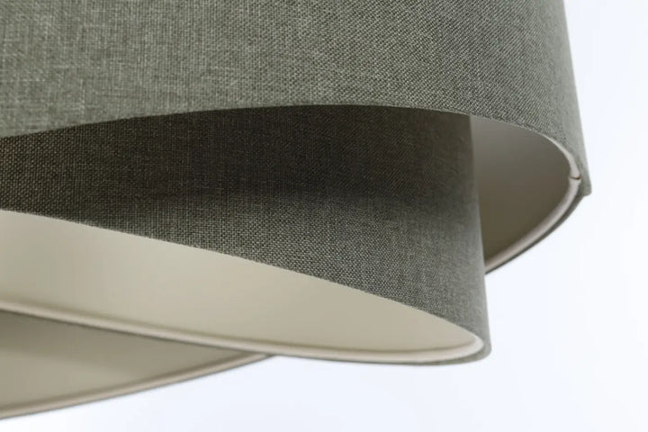 Suspension luminaire galaxy boho elegant avec abat-jour en tissu gris vert texturé et intérieur écru lisse