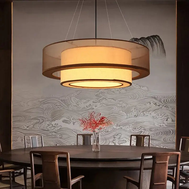 Suspension luminaire en tissu marron design asiatique élégant