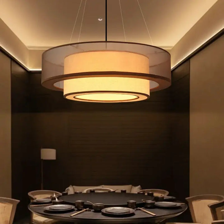 Suspension luminaire en tissu marron design asiatique élégant