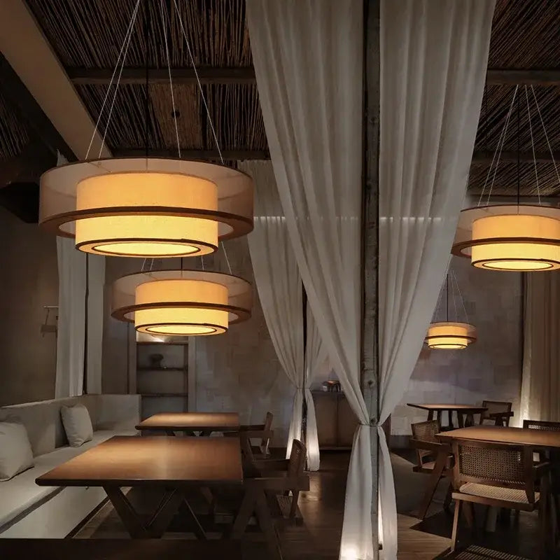 Suspension luminaire en tissu marron design asiatique élégant