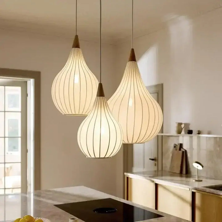 Suspension luminaire en tissu motif marron au style asiatique