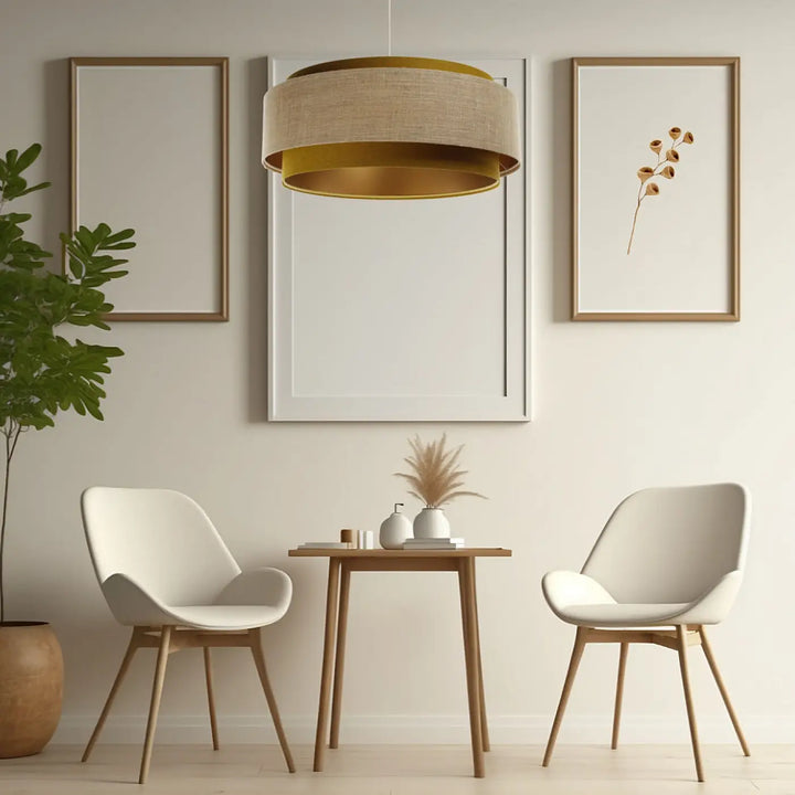 Suspension Luminaire | DOBLO CLASSIC (Moutarde /Beige/Doré)