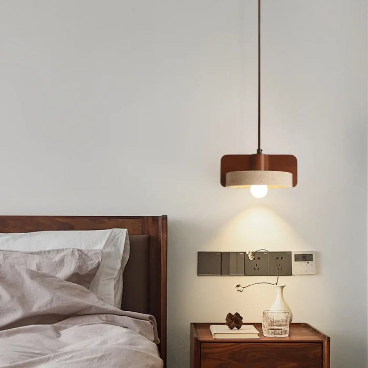 Suspension luminaire travertin design minimaliste naturel