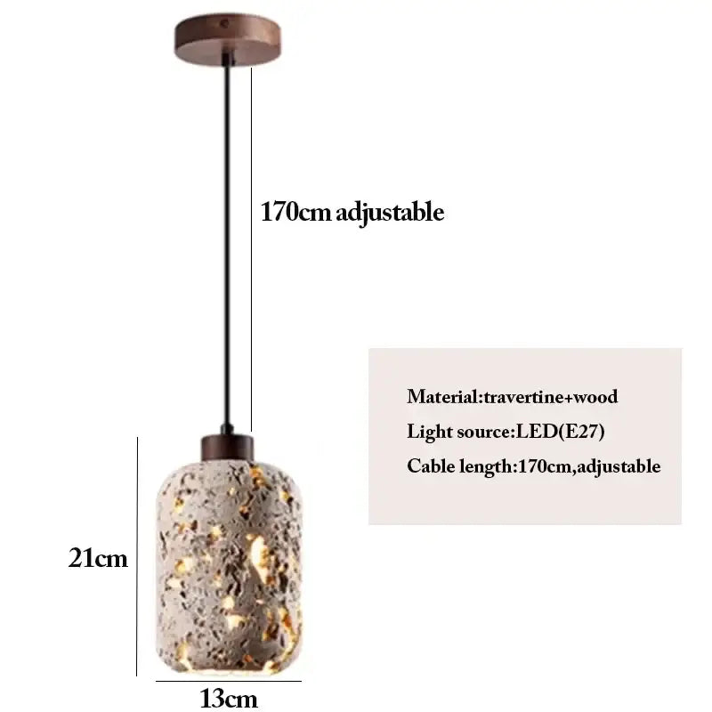 Suspension luminaire travertin en pierre avec led