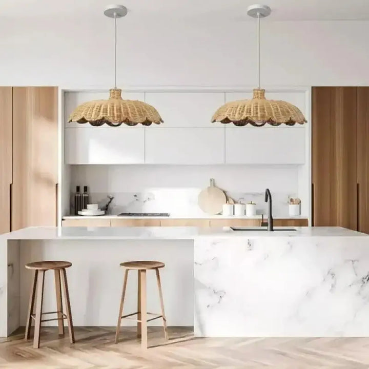 Suspension tressé en rotin style bohème beige chic