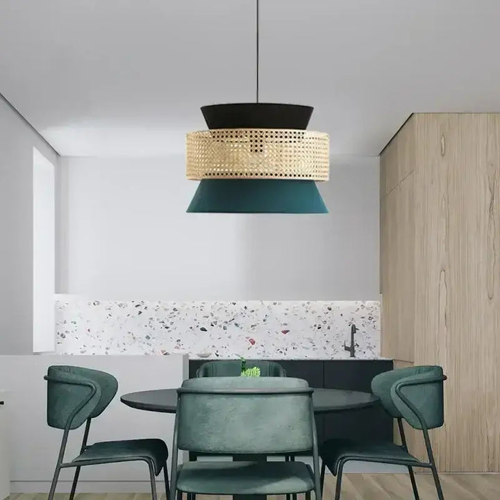 Suspension luminaire tricolore chic moderne en cannage

