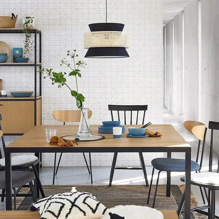 Suspension luminaire tricolore chic moderne en cannage

