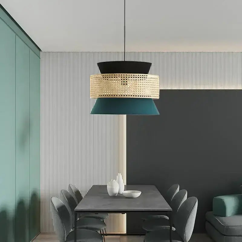 Suspension luminaire tricolore chic moderne en cannage

