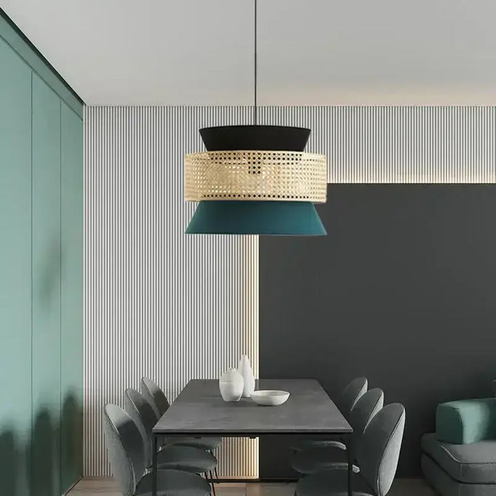 Suspension luminaire tricolore chic moderne en cannage

