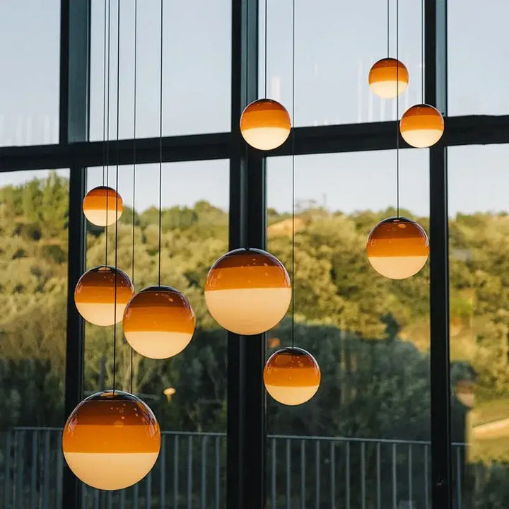 Suspension Luminaire Tricolore Moderne Rond Verre