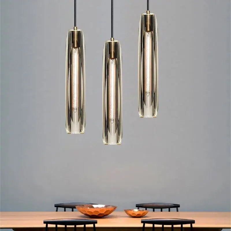 Suspension Luminaire Tube Verre Sculpté Élégant Design

