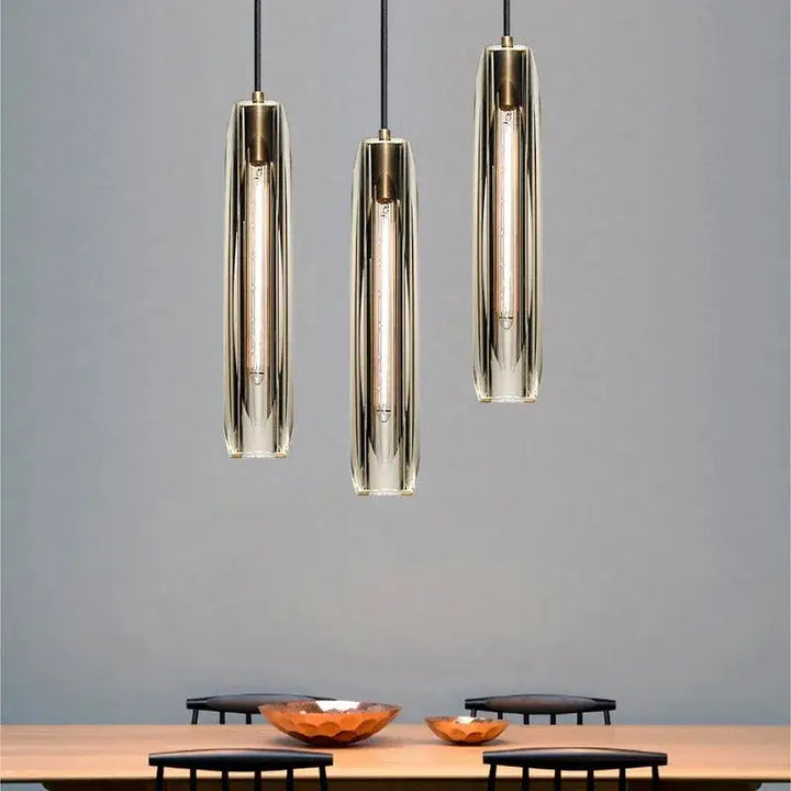 Suspension Luminaire Tube Verre Sculpté Élégant Design

