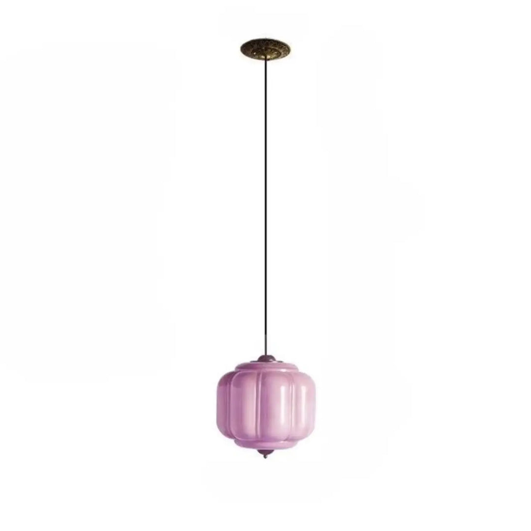 Suspension luminaire strior en verre lavande délicat avec design cannelé en lanterne et fixation plafond en laiton antique