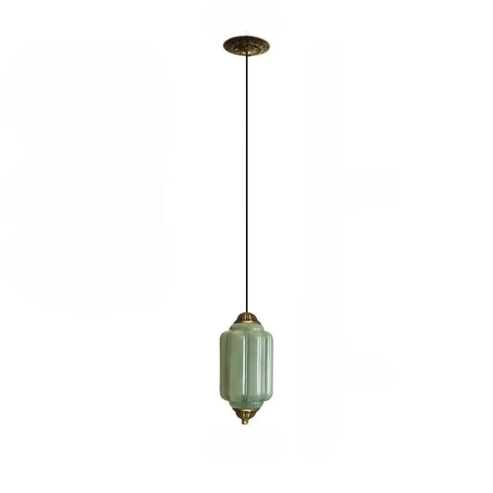 Suspension luminaire strior en verre vert pâle avec finitions en métal laiton aux extrémités élégantes