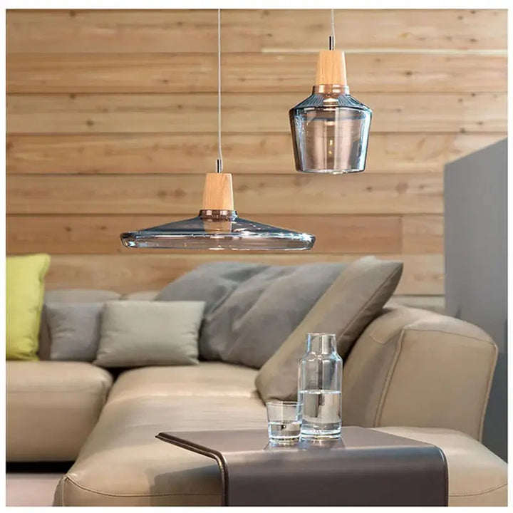 Suspension luminaire en verre effet bois au style scandinave