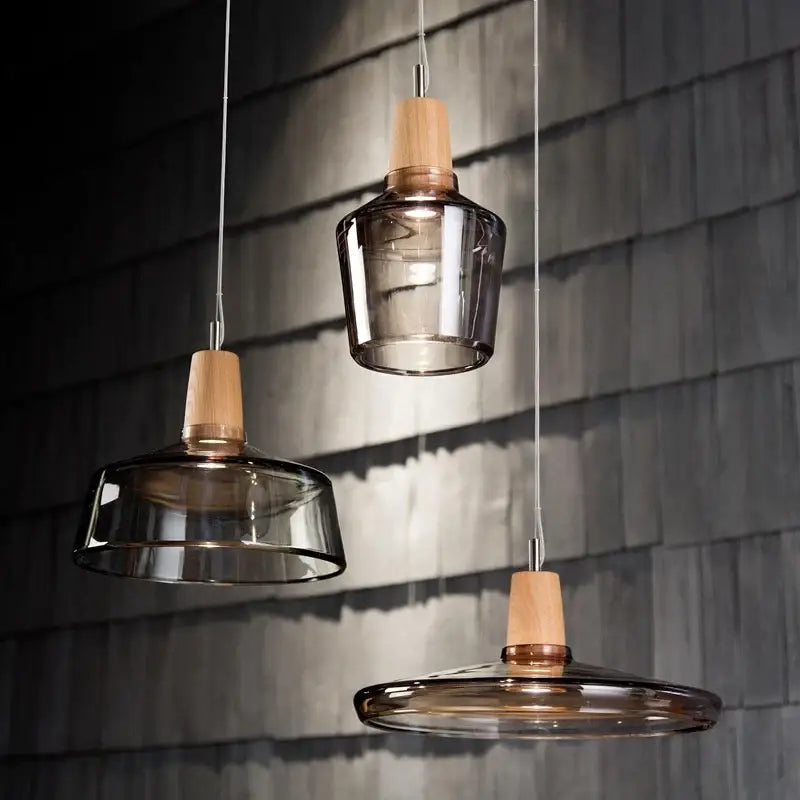 Suspension luminaire en verre effet bois au style scandinave