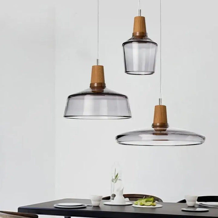 Suspension luminaire en verre effet bois au style scandinave