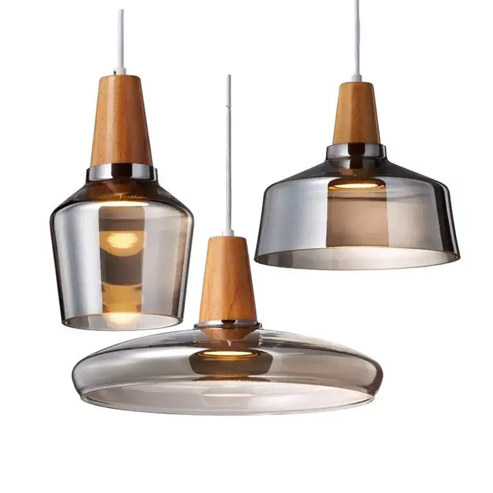 Suspension luminaire en verre effet bois au style scandinave