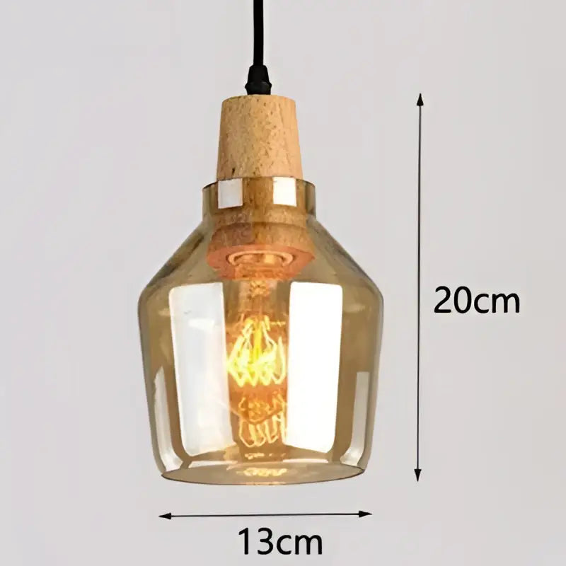 Suspension luminaire en verre fumé et bois design moderne élégant