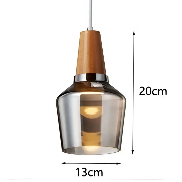 Suspension luminaire en verre fumé et bois design moderne élégant