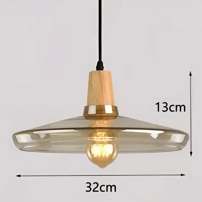 Suspension luminaire en verre fumé et bois design moderne élégant
