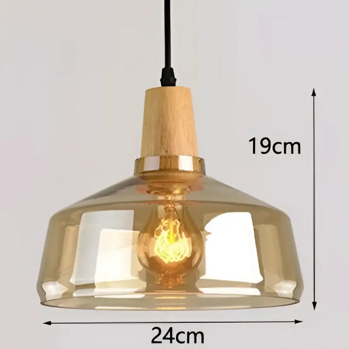 Suspension luminaire en verre fumé et bois design moderne élégant