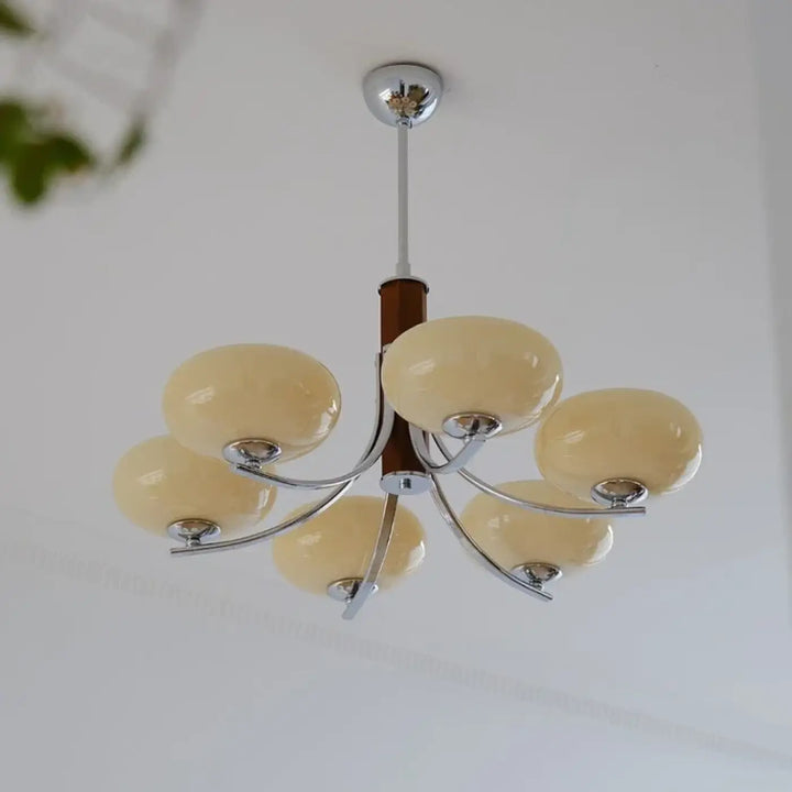 Suspension luminaire en verre opalin et support chromé moderne