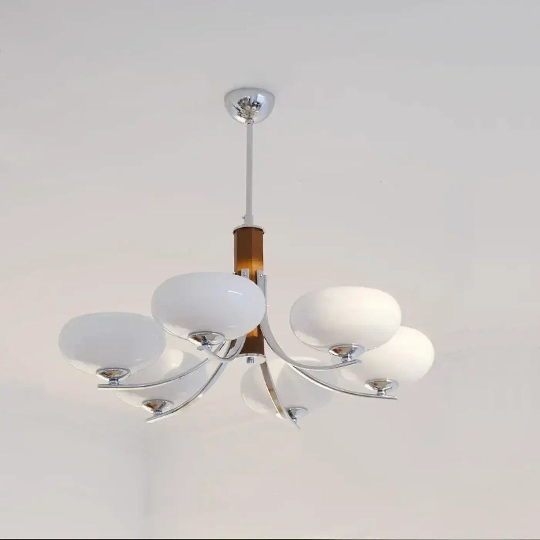 Suspension luminaire en verre opalin et support chromé moderne