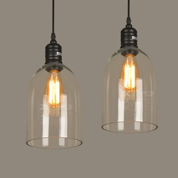 Suspension luminaire verre transparent style industriel loft