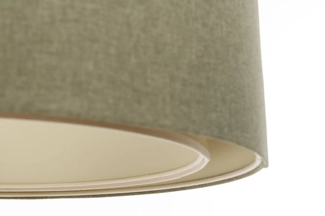 Suspension luminaire vert gris duo boho elegant avec abat-jour cylindrique en tissu texturé et doublure crème