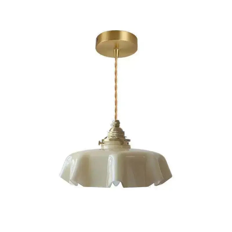 Suspension luminaire vintage crème en céramique ondulée

