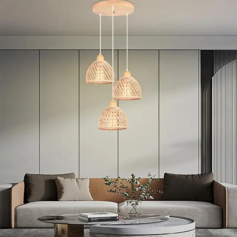 Vintage Bamboo Wicker Rattan Pendant Light Shade Weaving Hanging Lamp Ceiling Chandelier Lighting Living Room Kitchen