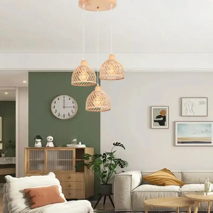 Vintage Bamboo Wicker Rattan Pendant Light Shade Weaving Hanging Lamp Ceiling Chandelier Lighting Living Room Kitchen
